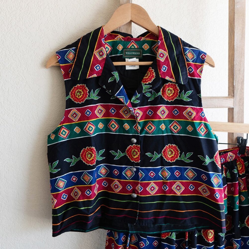 Vintage Willowbend 2-Piece Set Size L Made in USA 100% Cotton Boho Skirt & Vest - Picture 5 of 12